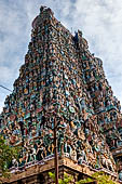 The great Chola temples of Tamil Nadu - the Sri Meenakshi-Sundareshwarar Temple of Madurai. The immense gopura gates of the outer walls. 